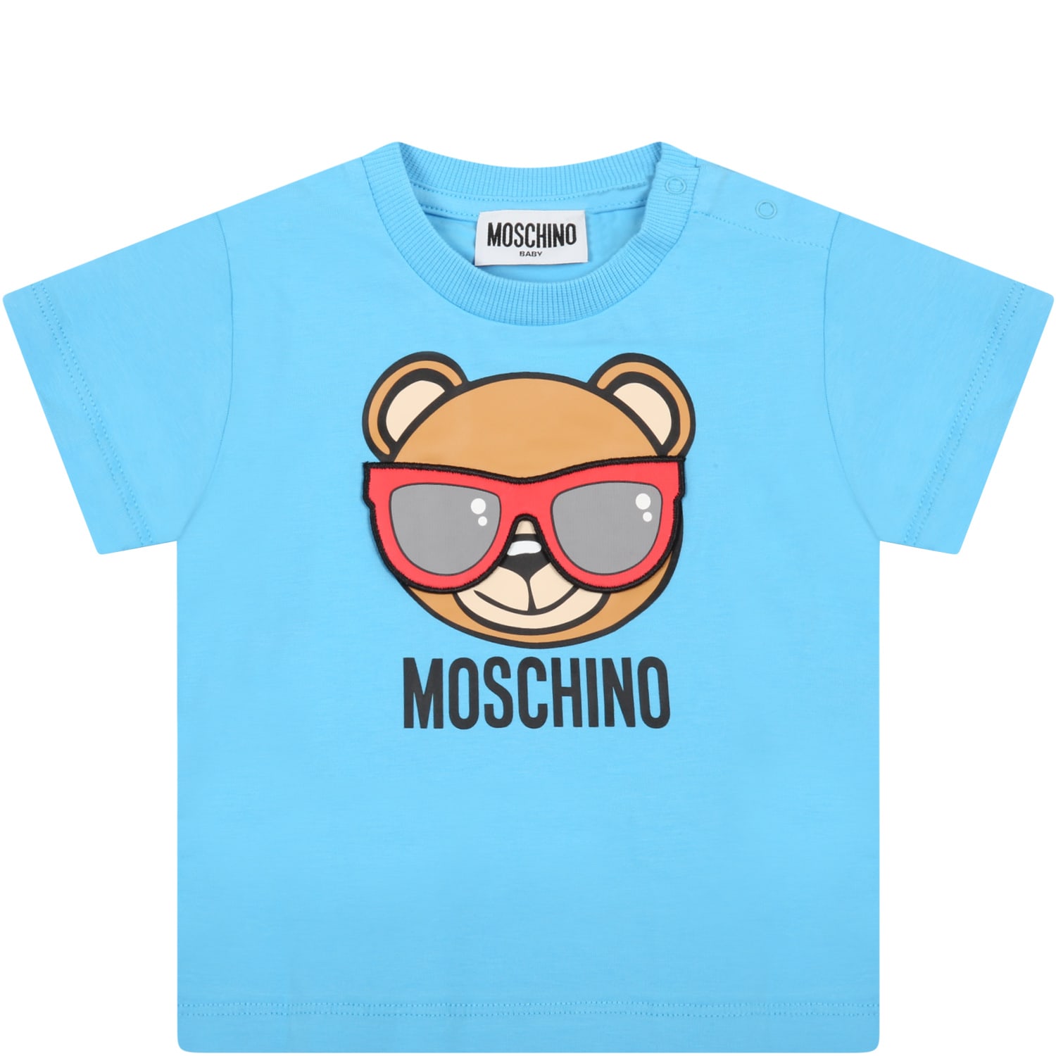 Moschino Light-blue T-shirt For Baby Boy With Teddy Bear
