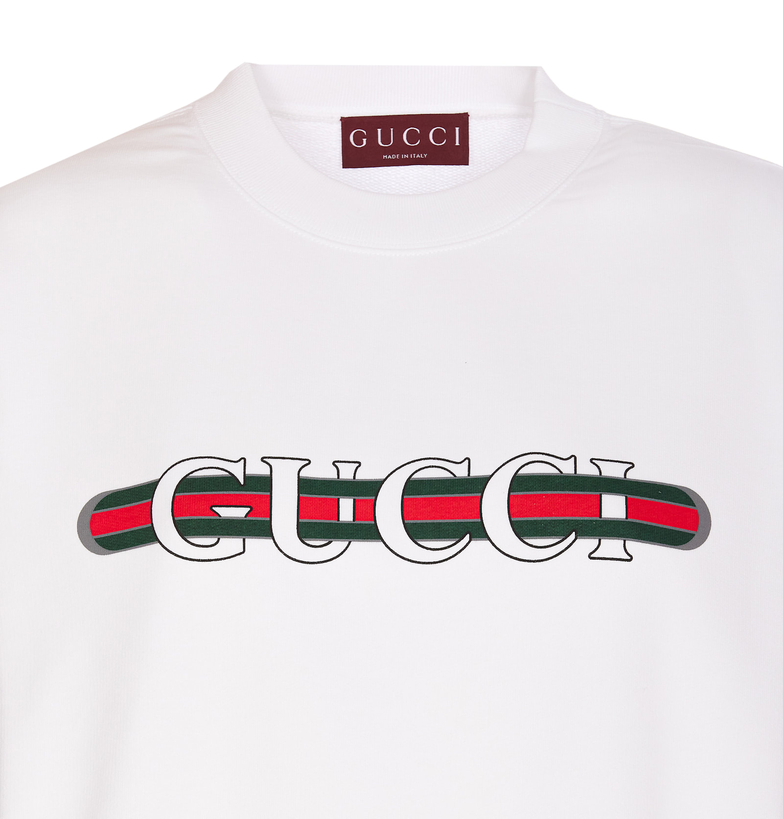 Gucci White Crewneck Sweatshirt With Logo Print And Web Detail In Cotton Woman In White