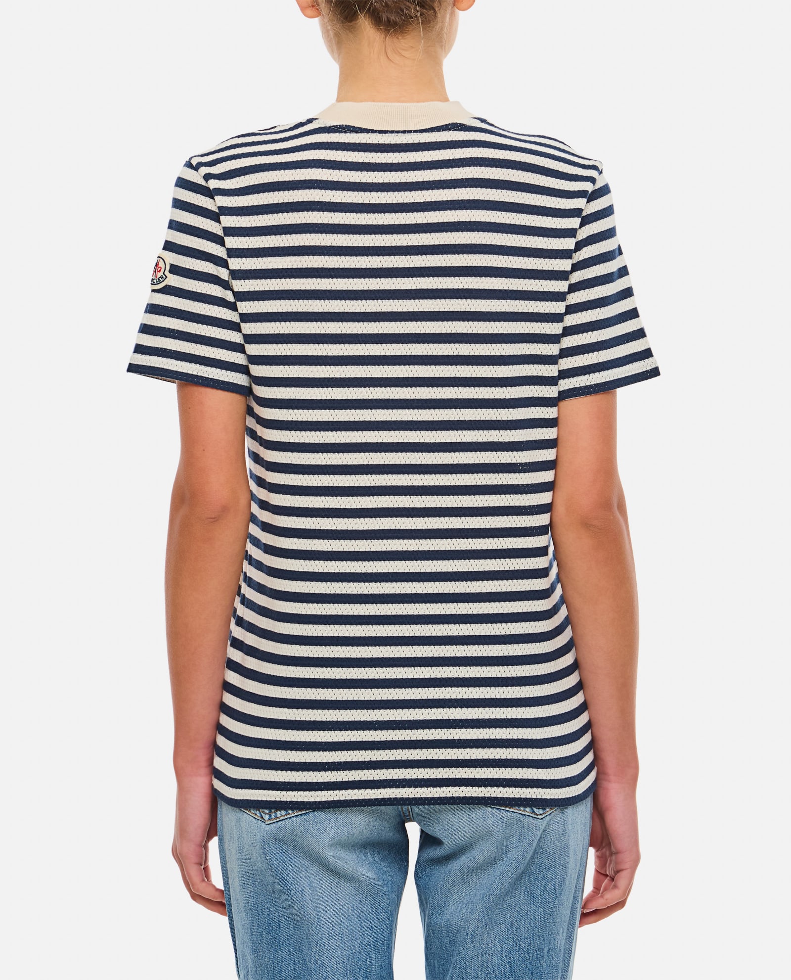 Shop Moncler Striped Regular T-shirt In White