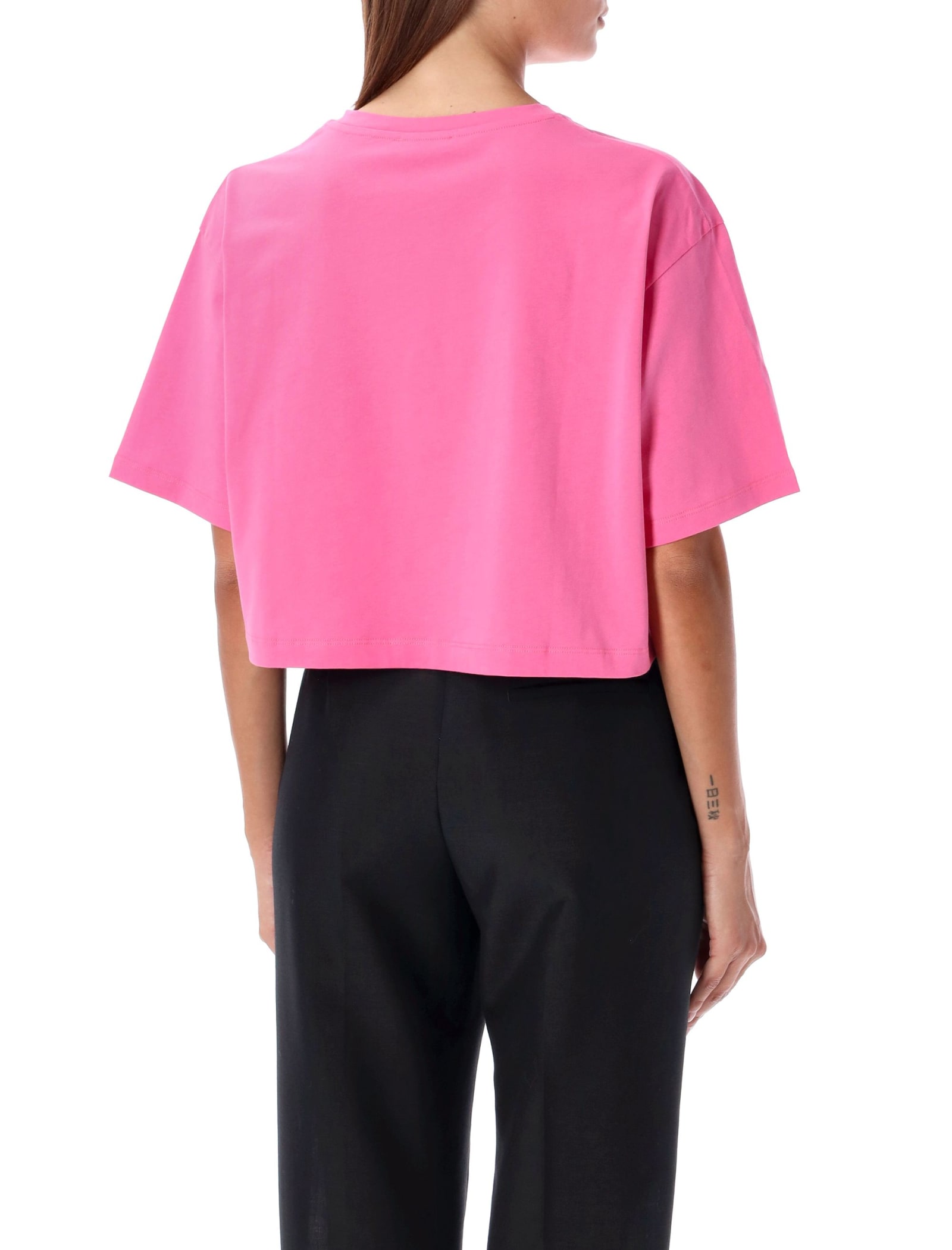 Shop Balmain Cropped Logo T-shirt In Fucsia Rose