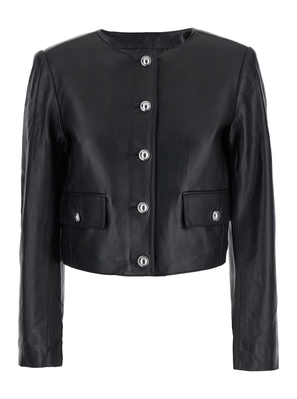 Shop Michael Michael Kors Cllrless Leather Jkt In Black