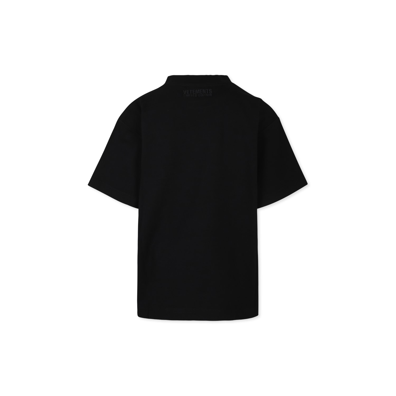 Shop Vetements Black T-shirt For Kids With Neon Yellow Logo