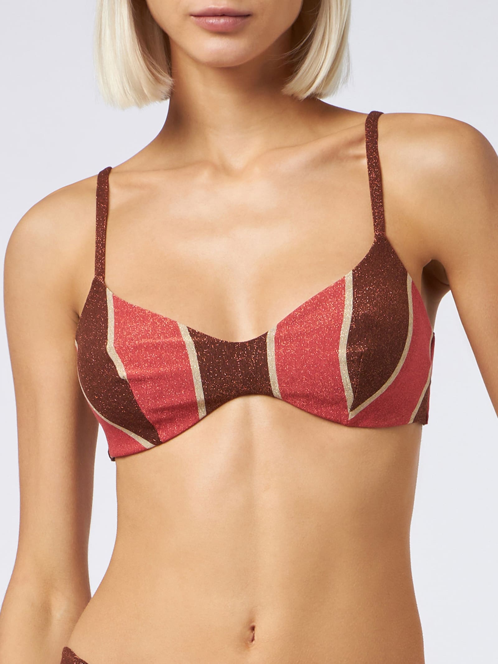 Mc2 Saint Barth Woman Striped Lurex Scoop Bralette Beach Top May In Brown