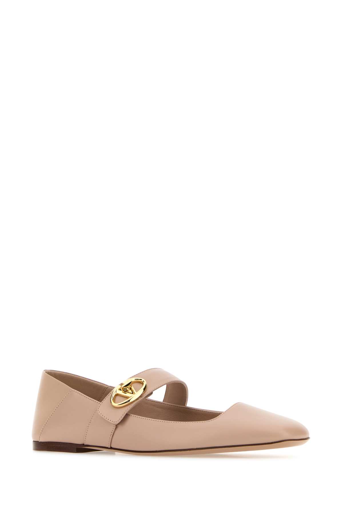 Shop Valentino Powder Pink Leather Vlogo Locker Ballerinas In Beigerose