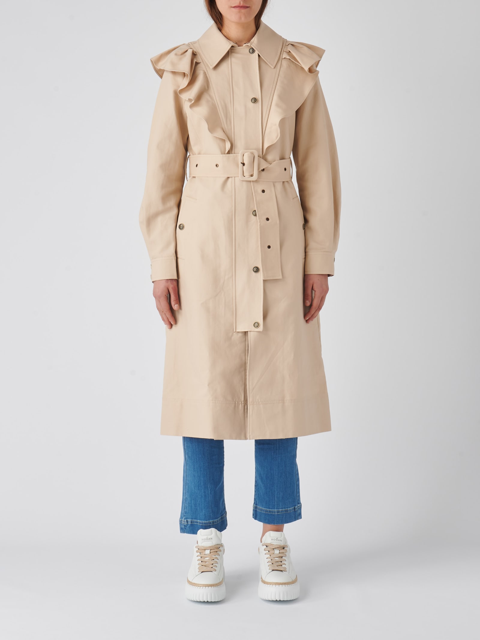 Shop Twinset Cotton Raincoat In Ecru