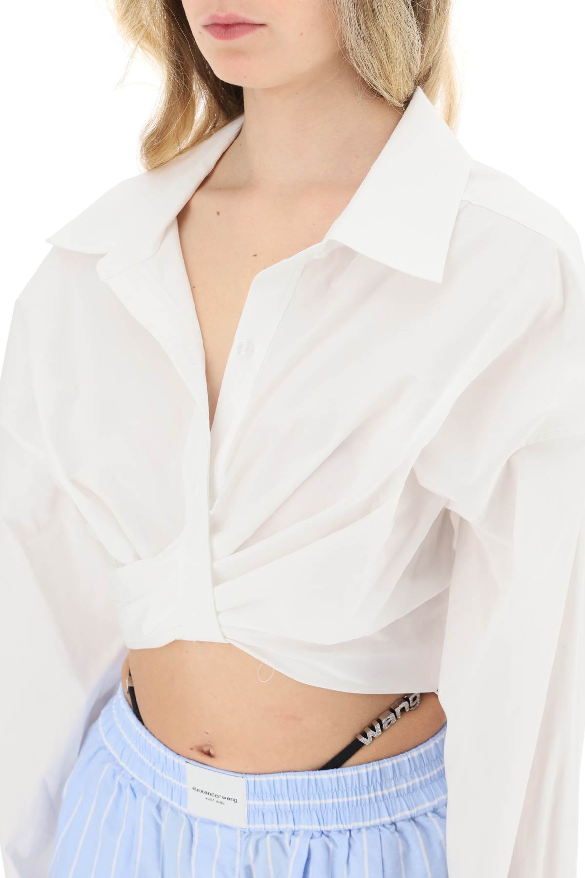 ALEXANDER WANG CROPPED SHIRT WITH KNOT PLACKET 