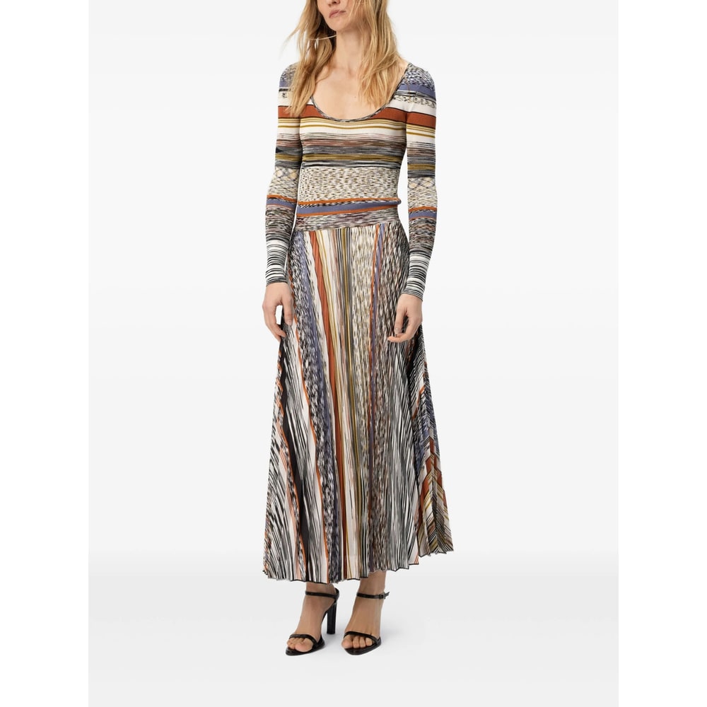 Missoni Langes Kleid Mit Plissiertem Rock Und Streifen In Multi