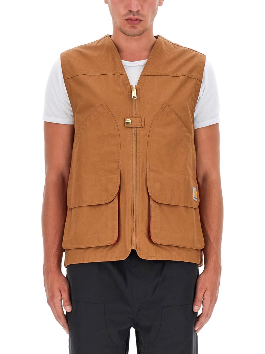 Shop Carhartt Vests With Logo In Brown