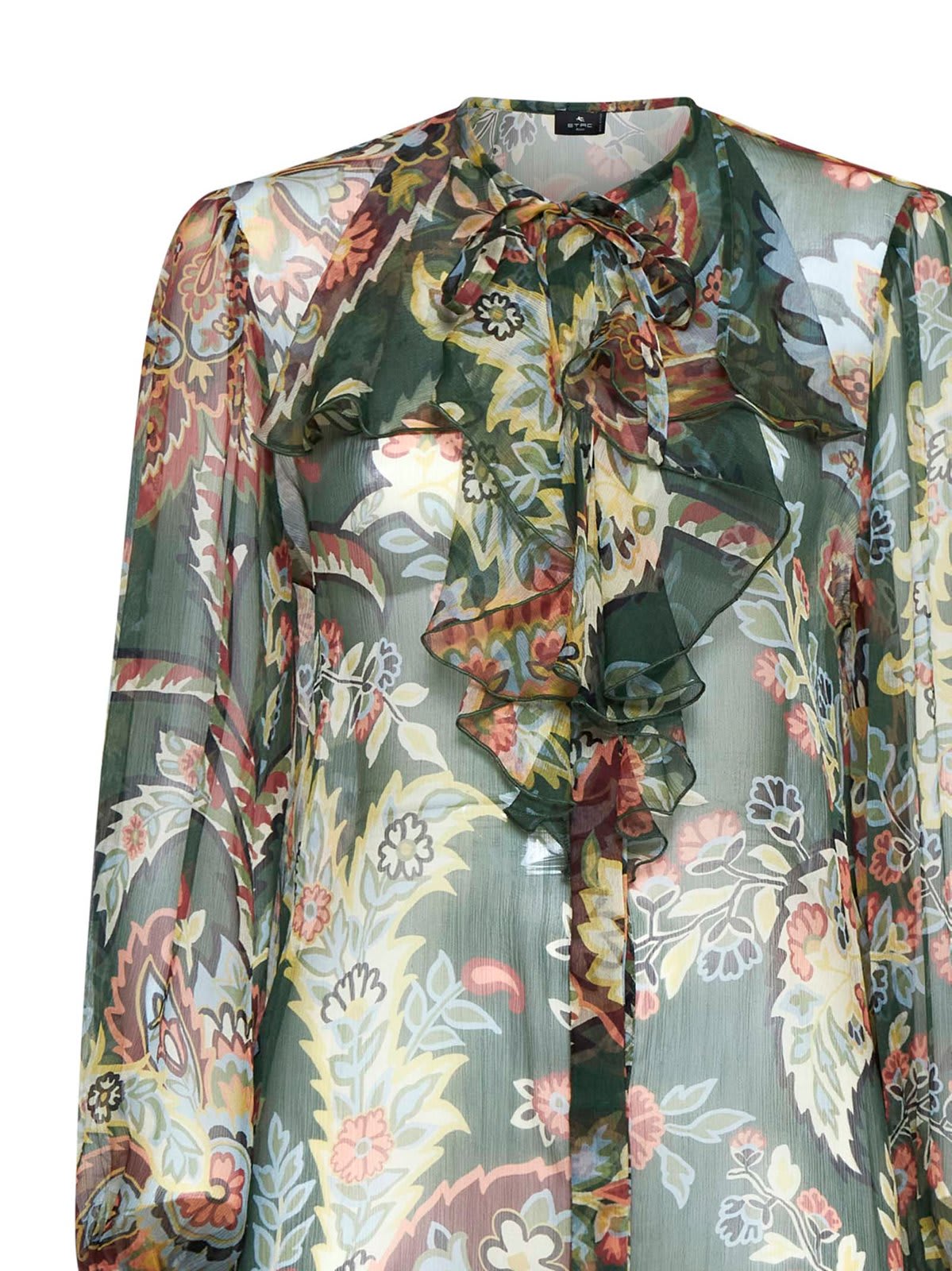 Shop Etro Floral-printed Ruffled Shirt In Green