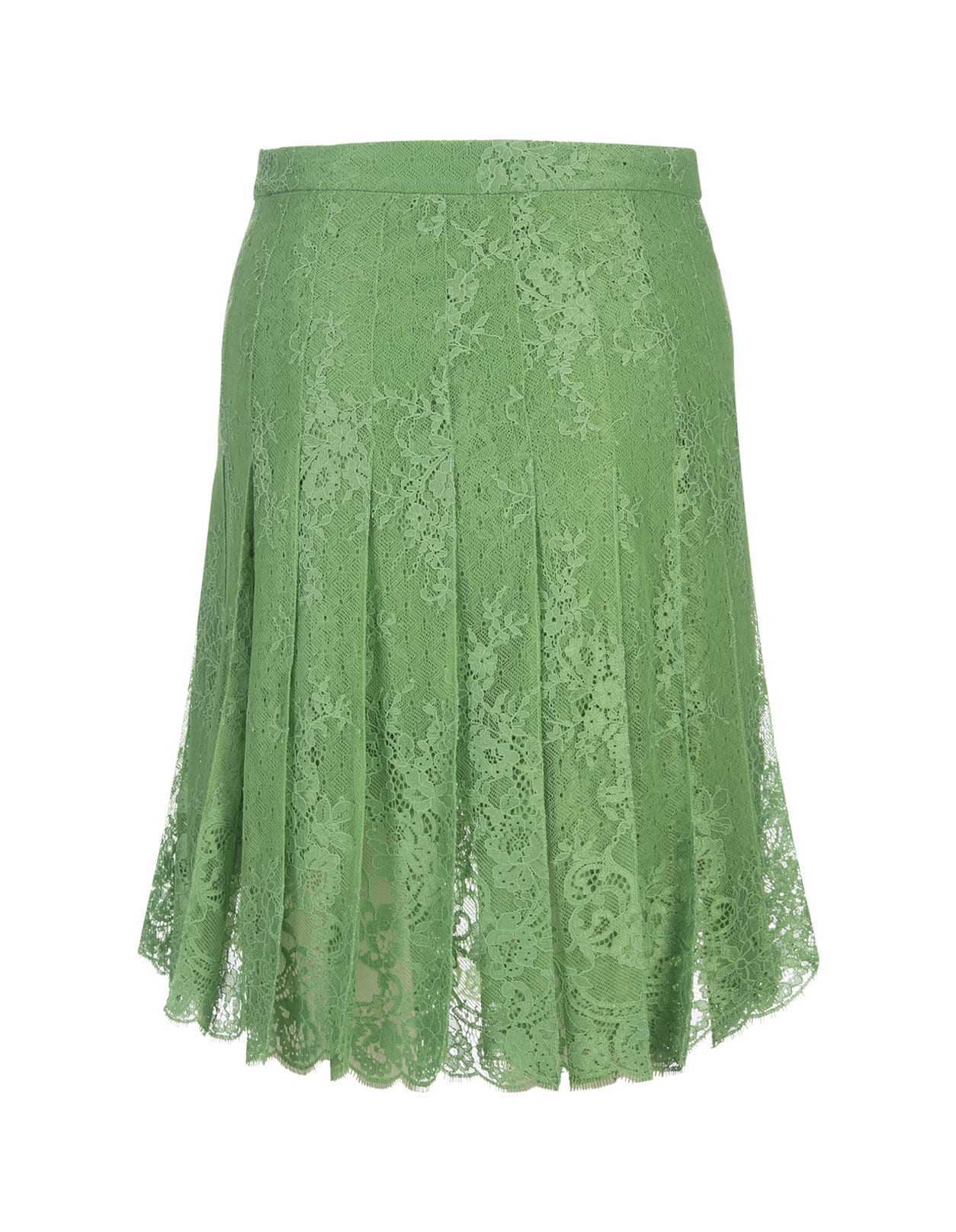 Shop Ermanno Scervino Green Lace Pleated Skirt