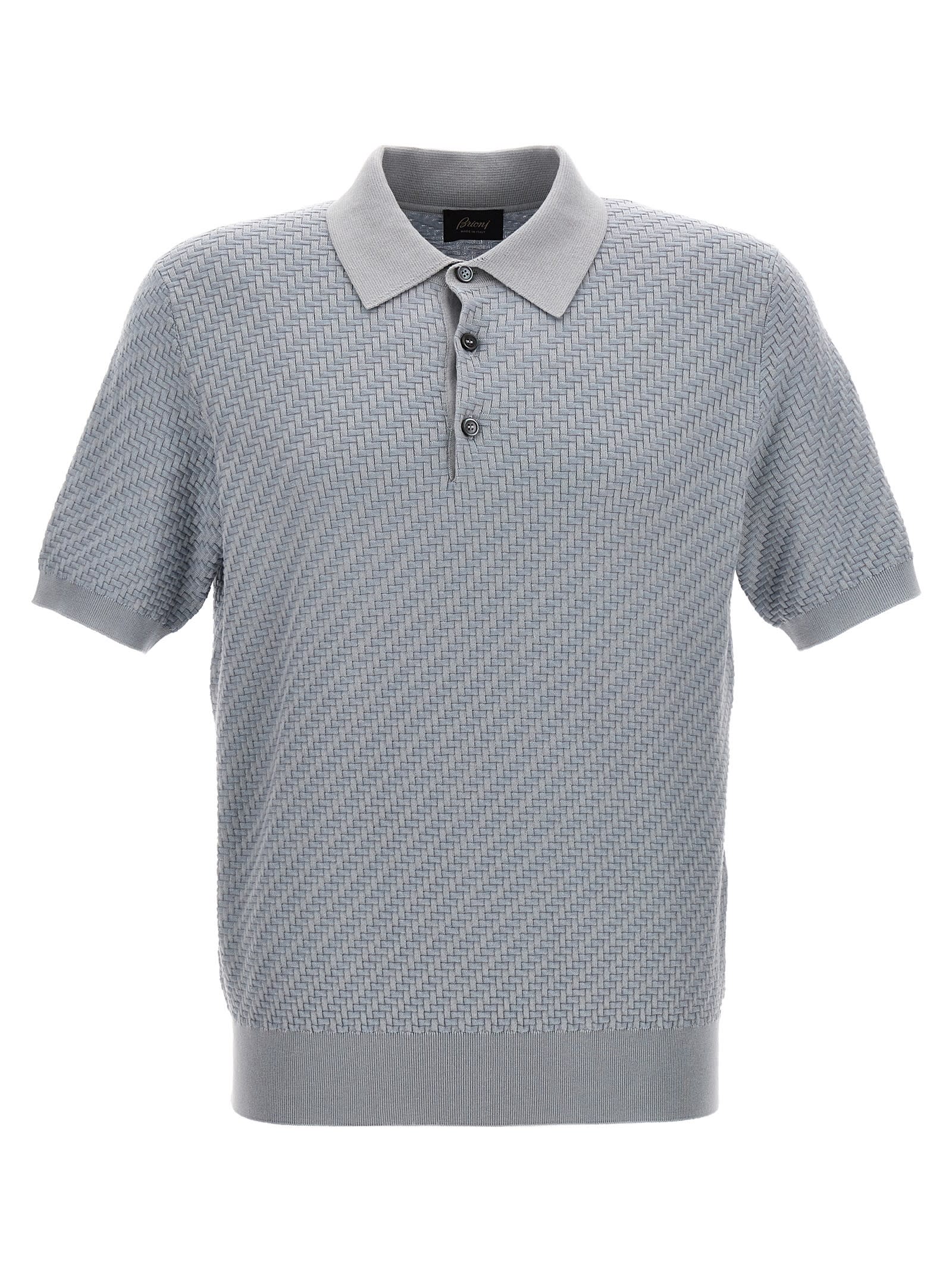 Shop Brioni Woven Knit Polo Shirt In Light Blue