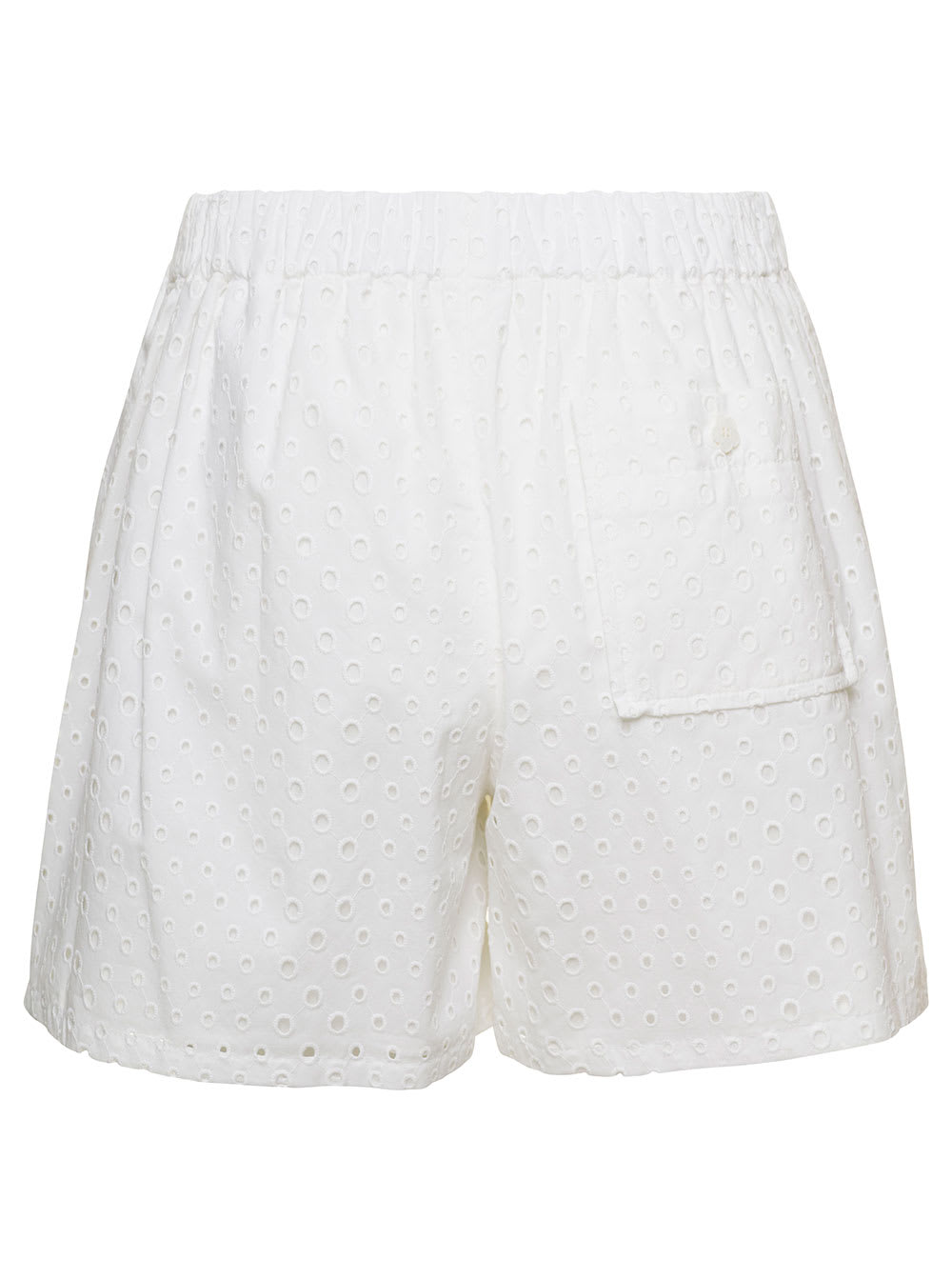 Shop Kenzo White Short With Elastic Waistband In Broderie Anglaise Woman
