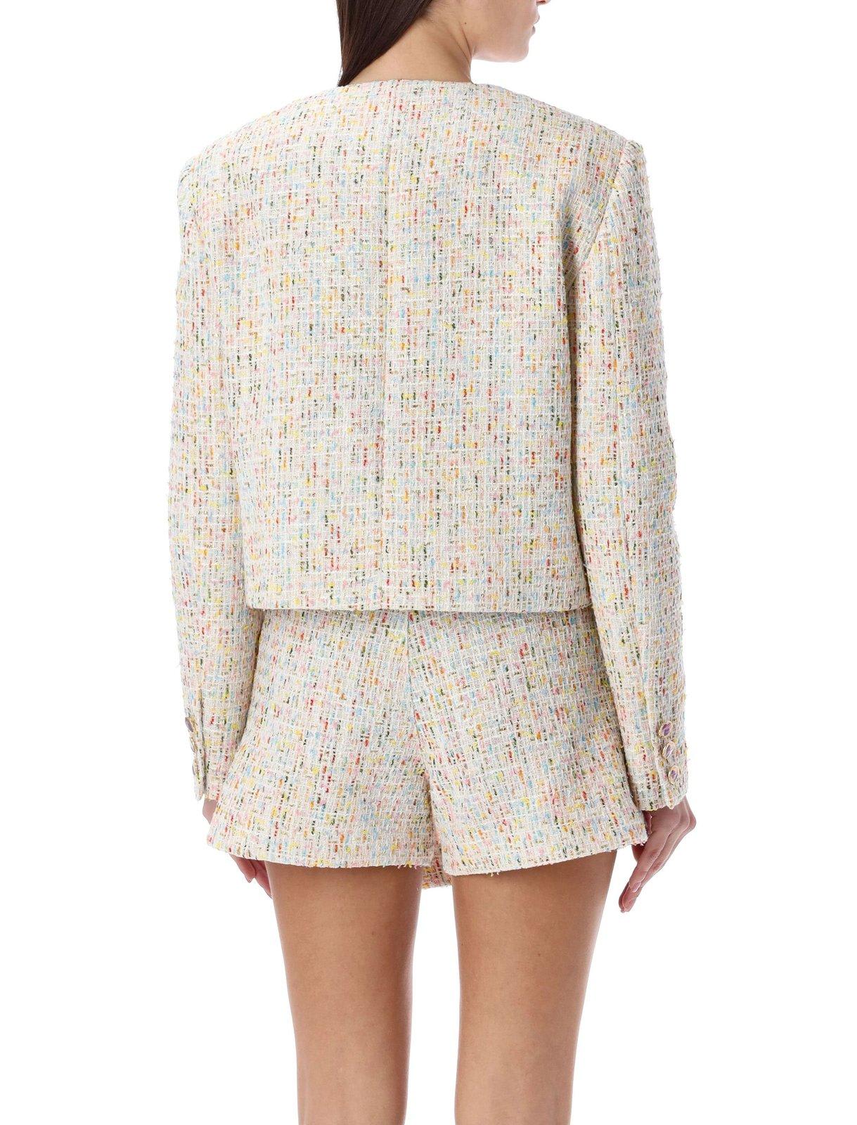 Shop Msgm Buttoned Cropped Tweed Blazer