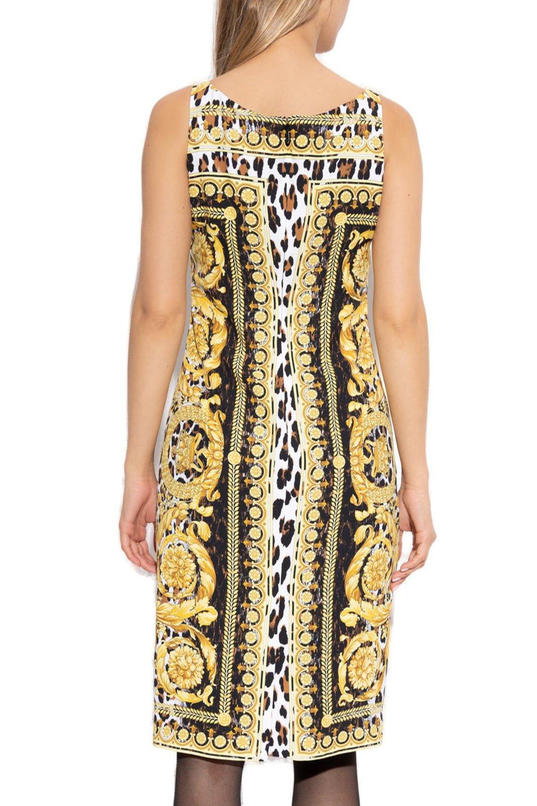 Shop Versace Pattern-printed Sleeveless Dress In Golden