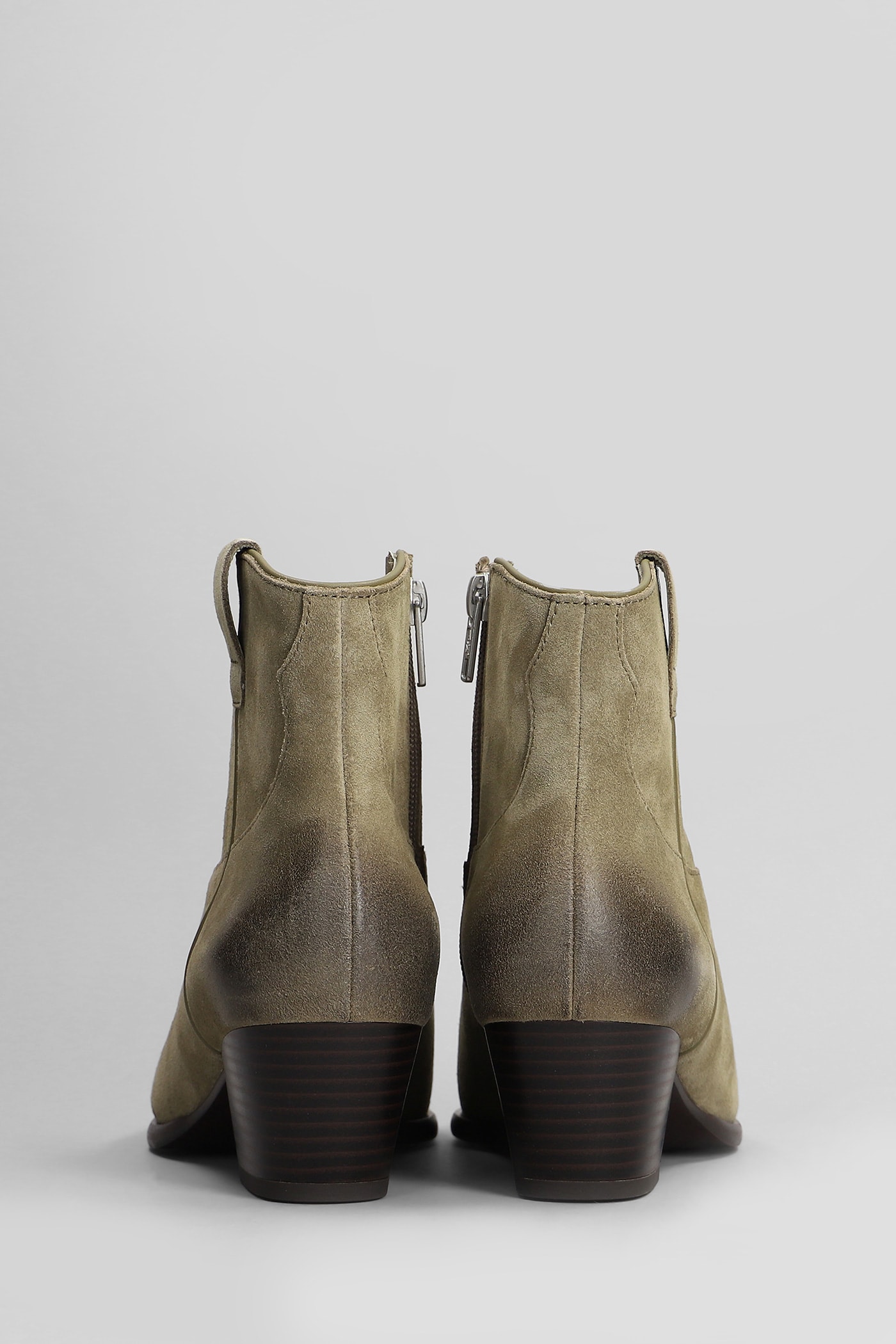 Ash Fame Texan Ankle Boots In Khaki Suede In Beige