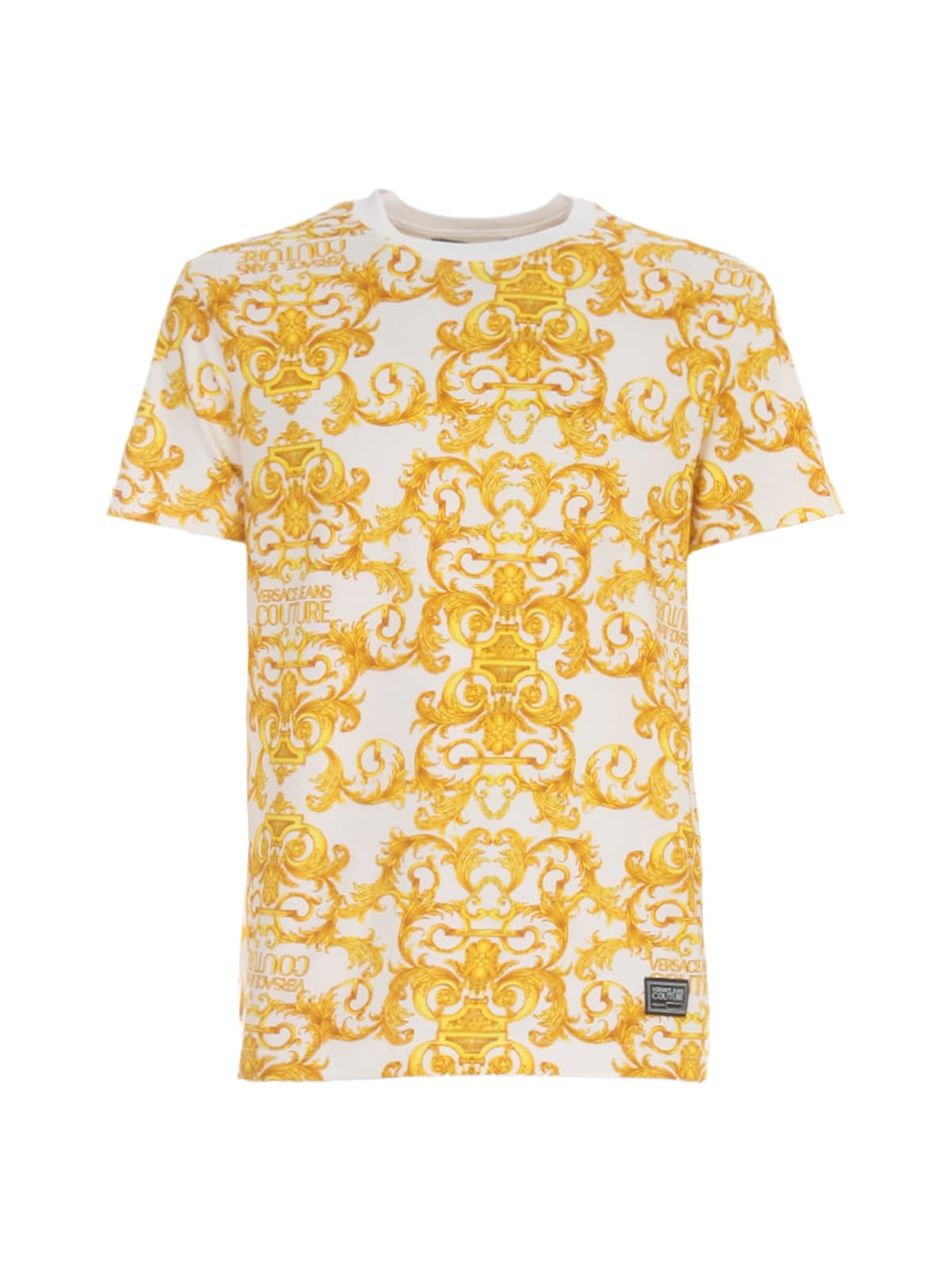 Click to view more detailed imagery on our partner's website Versace Jeans Couture Slim Logo Baroque Jersey Stretch T-shirt In Bianco Ottico