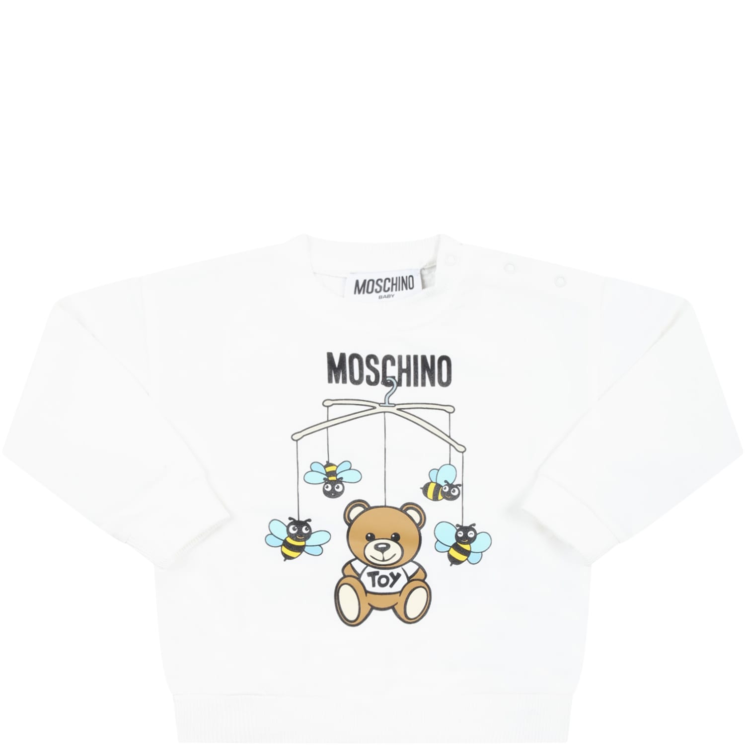 MOSCHINO WHITE SWEATSHIRT FOR BABIES WITH BEES AND TEDDY BEAR