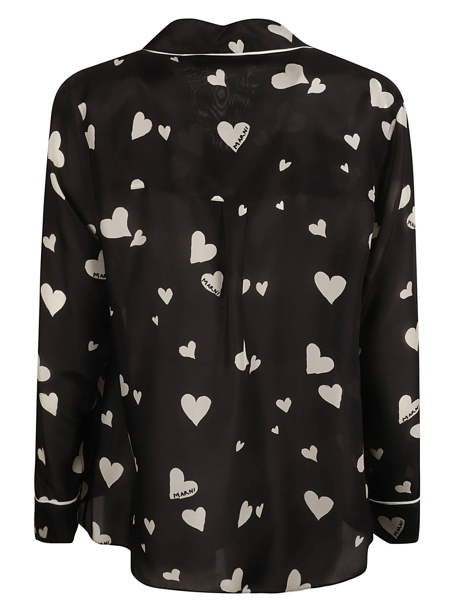 Shop Marni Heart Printed Pajama Shirt In Black