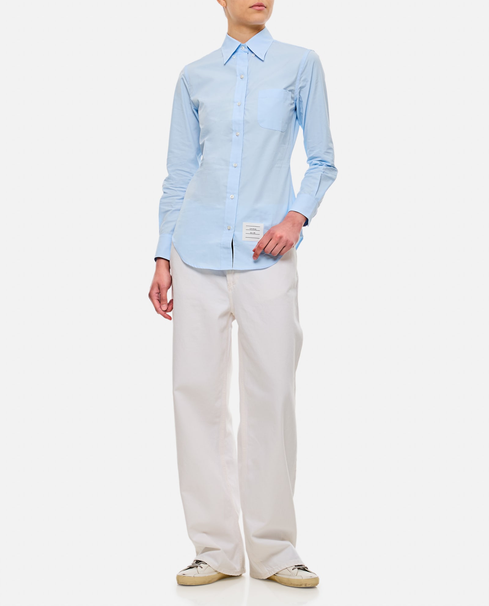 Shop Thom Browne Classic Point Collar Shirt In Blue