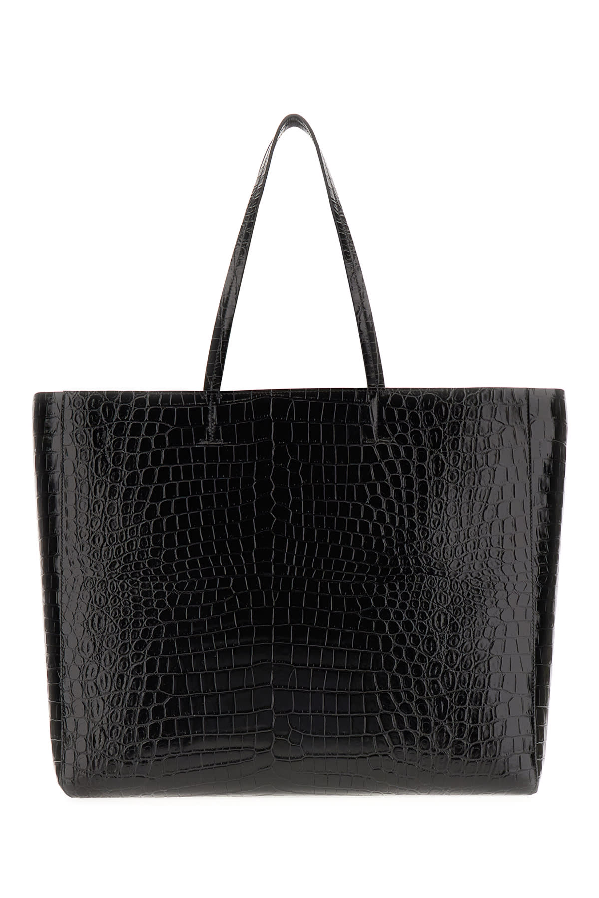 Shop Palm Angels Black Leather Shopping Bag