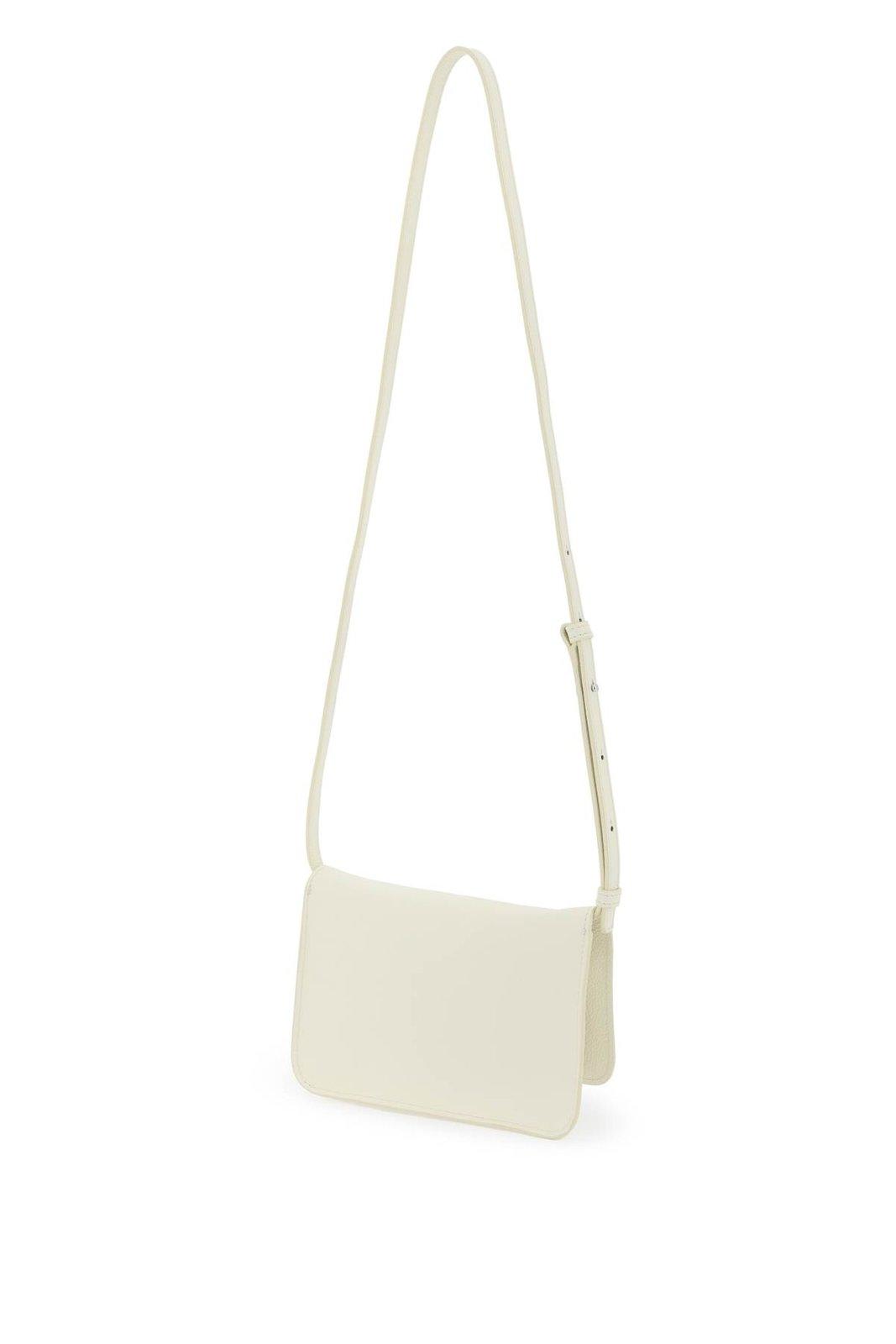 Shop Marni Logo Embroidered Foldover Top Shoulder Bag In Ivory