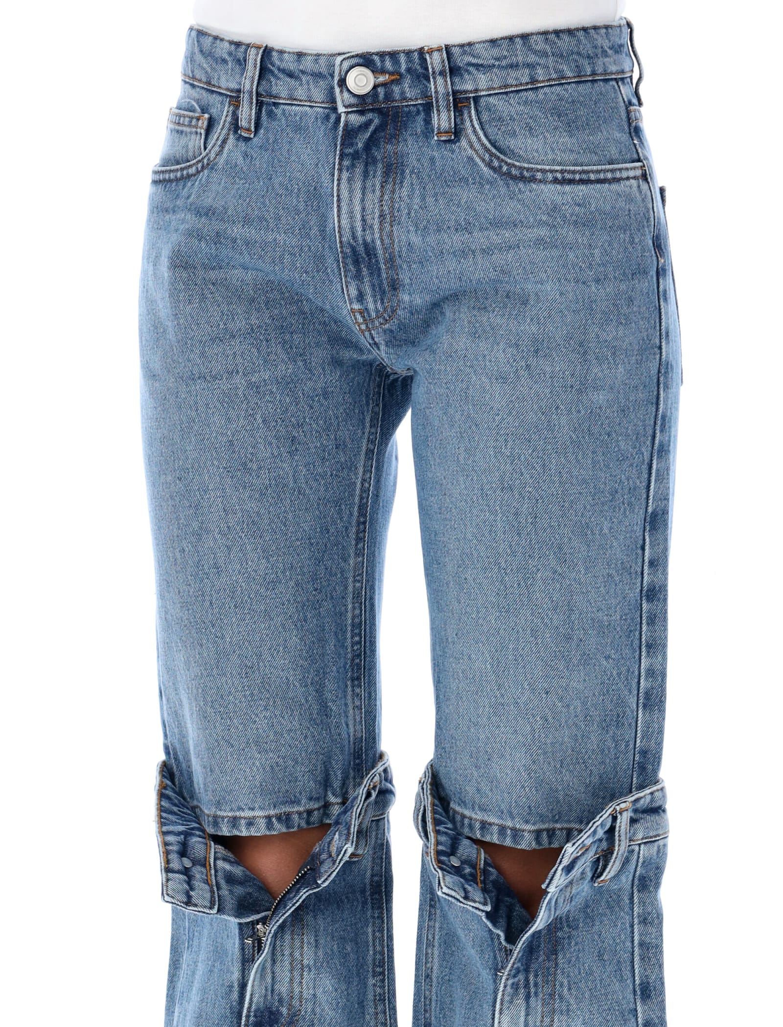 Shop Coperni Open-knee Denim Jeans In Washedblue