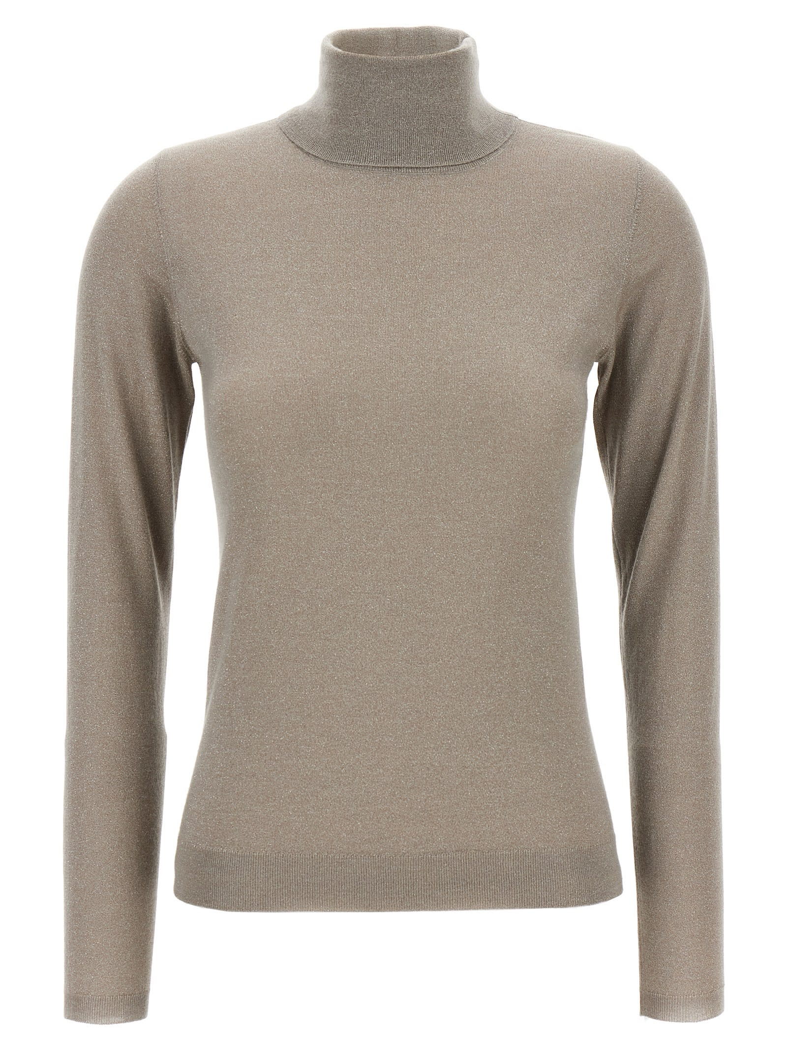 Brunello Cucinelli Sparkling Cashmere And Silk Lightweight Turtleneck Sweater In Gray