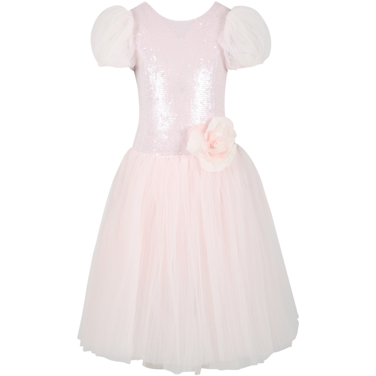Monnalisa Kids' Pink Dress For Girl With Flowers