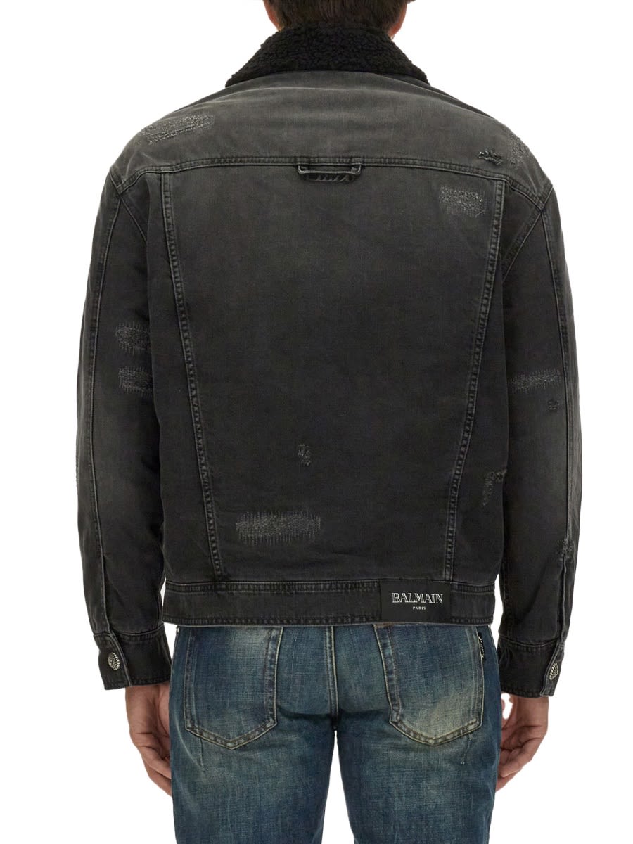 Shop Balmain Destroyed Jacket In Black