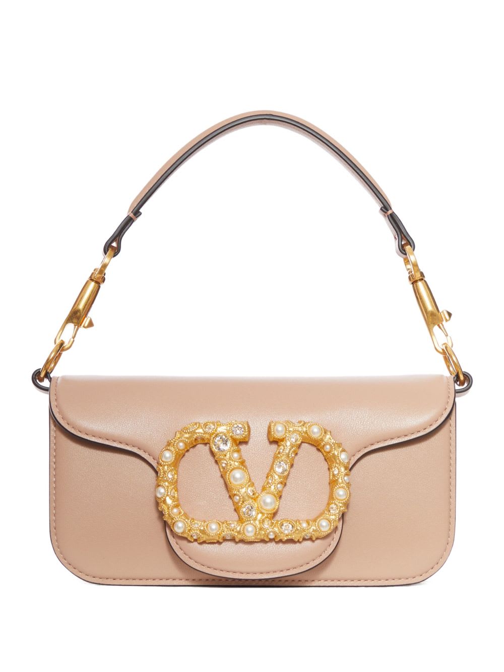 Valentino Locò Small Leather Shoulder Bag In Neutral
