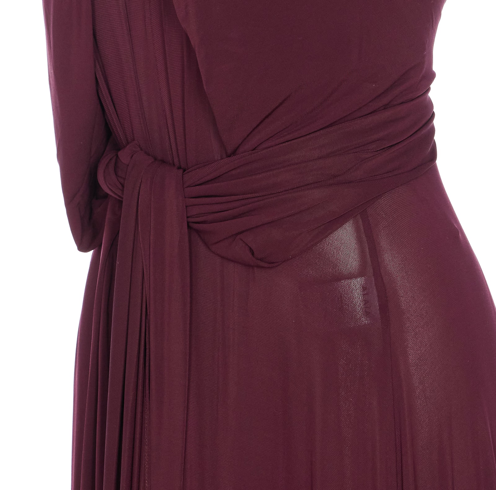 Alaïa Long Burgundy Draped Jersey Dress In Burgundy