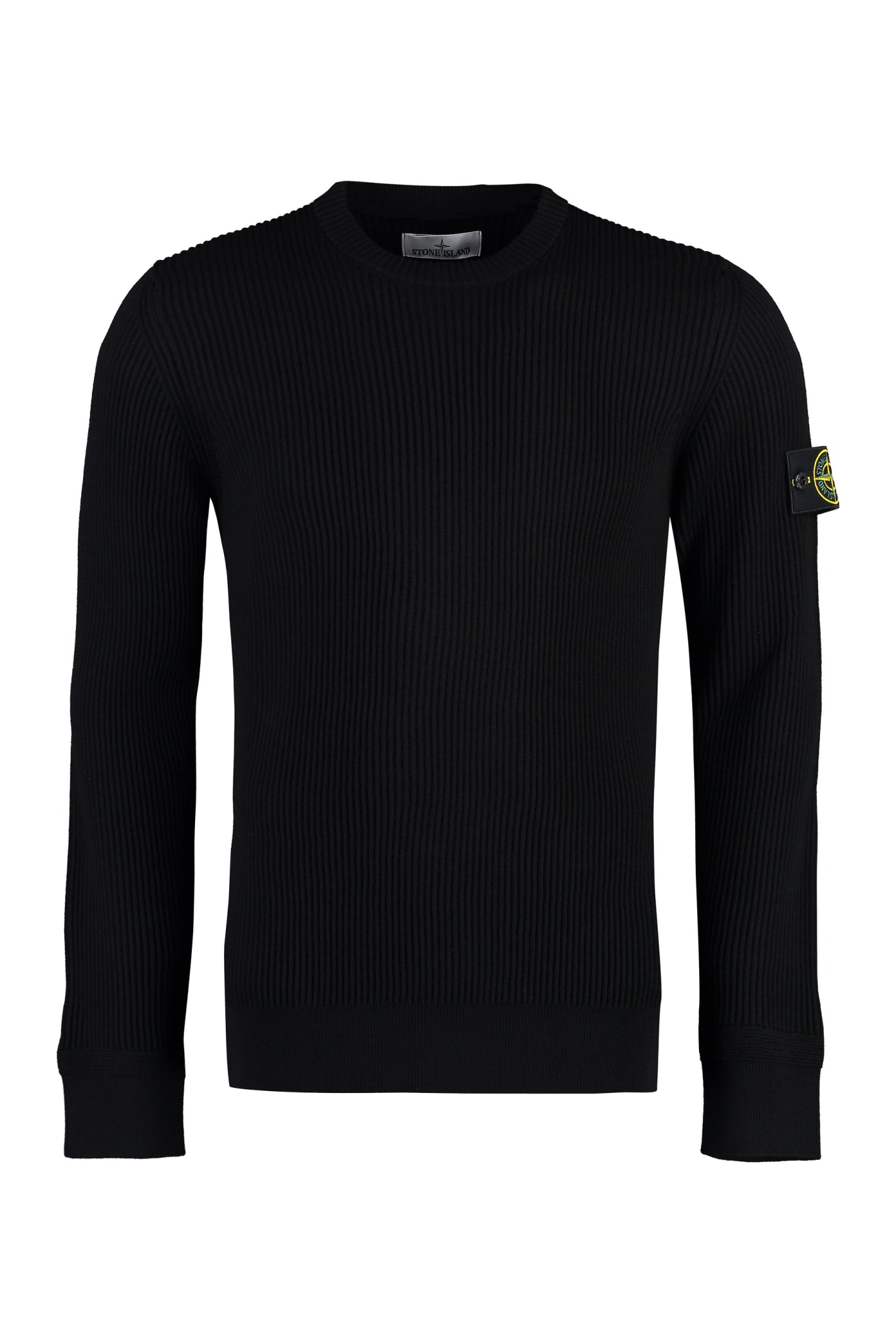 Stone Island Crew-neck Wool Sweater In Black