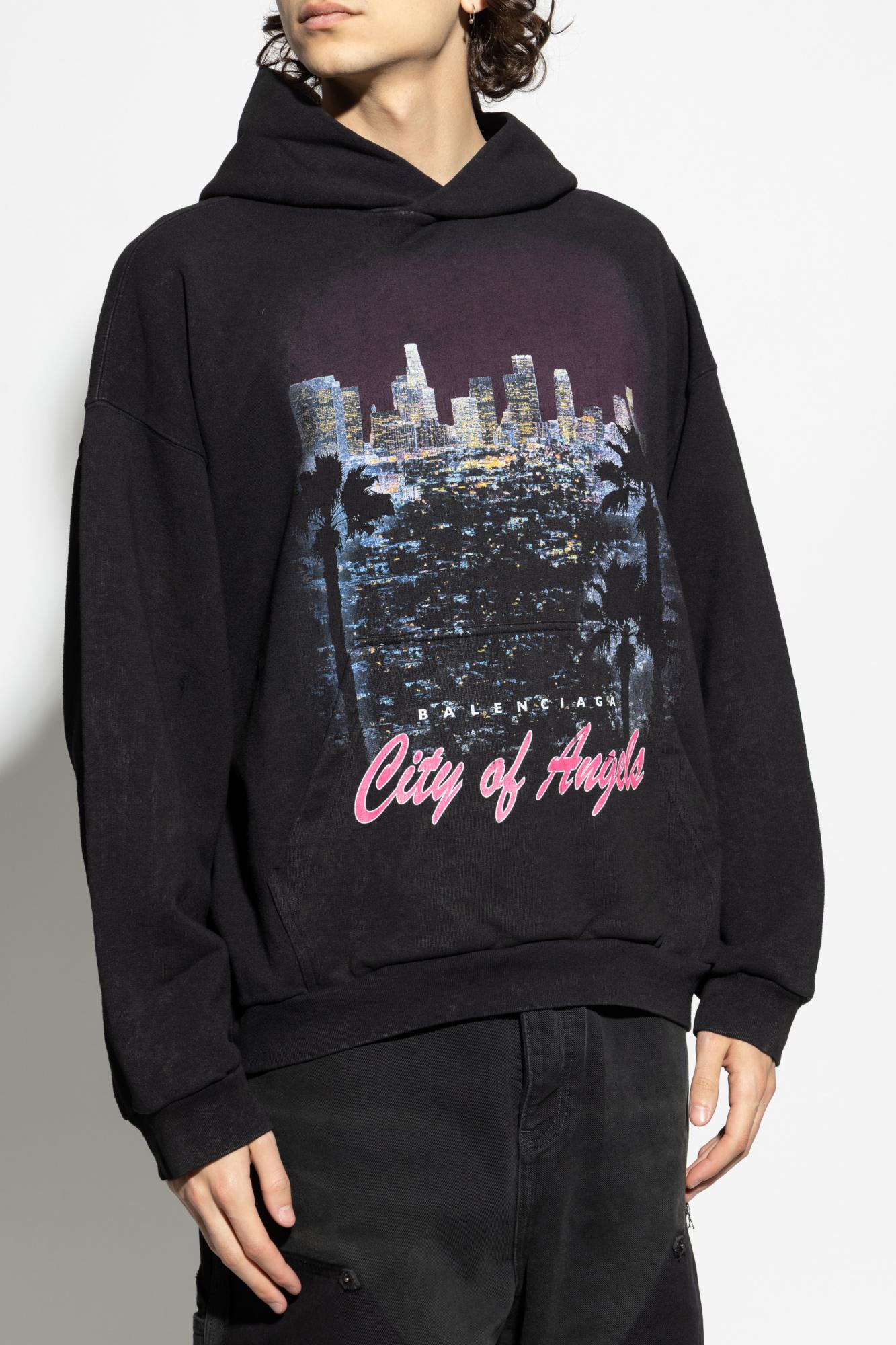 Balenciaga Cotton City Of Angels Hoodie In Black