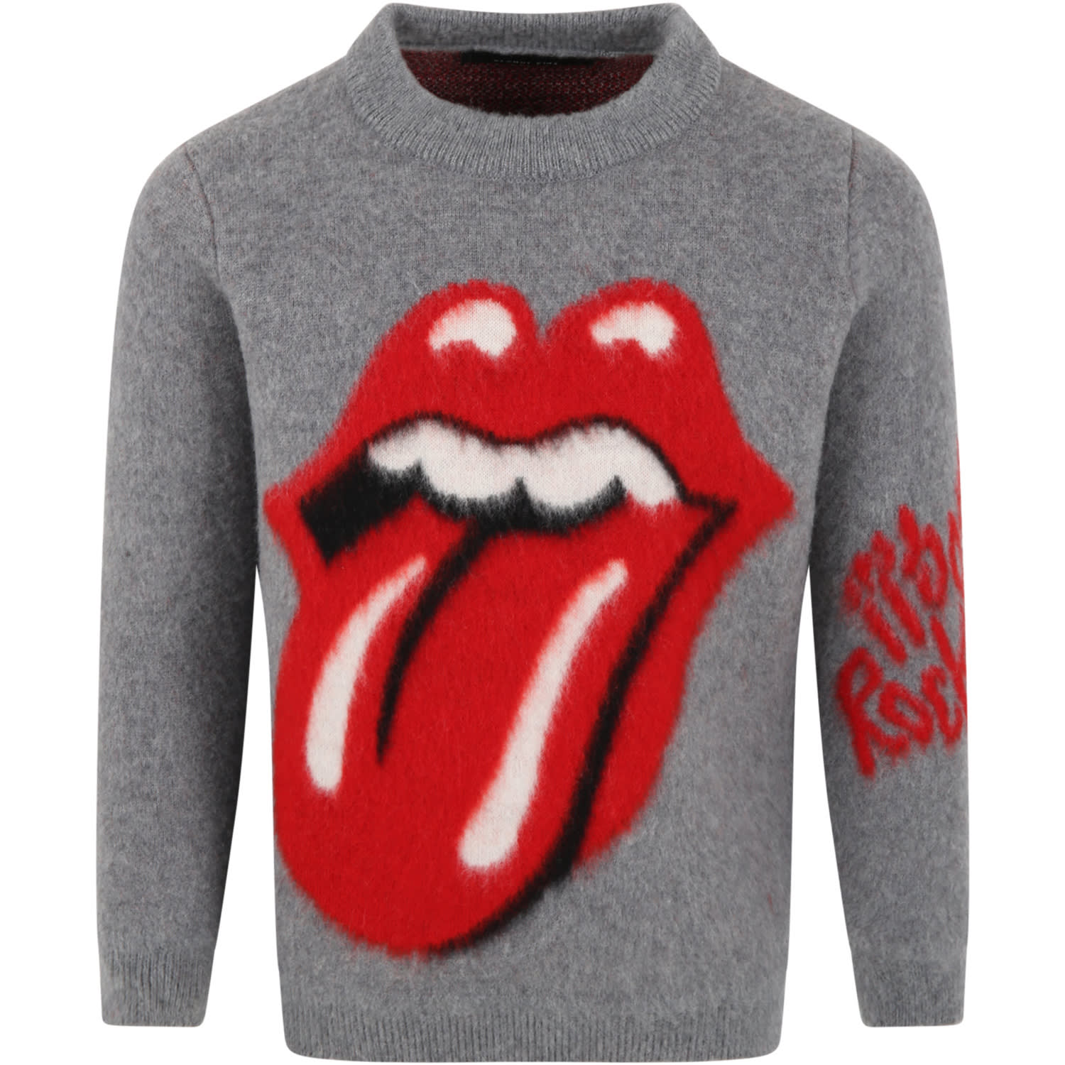 Alanui Gray Sweater For Kids With The Rolling Stones Tongue