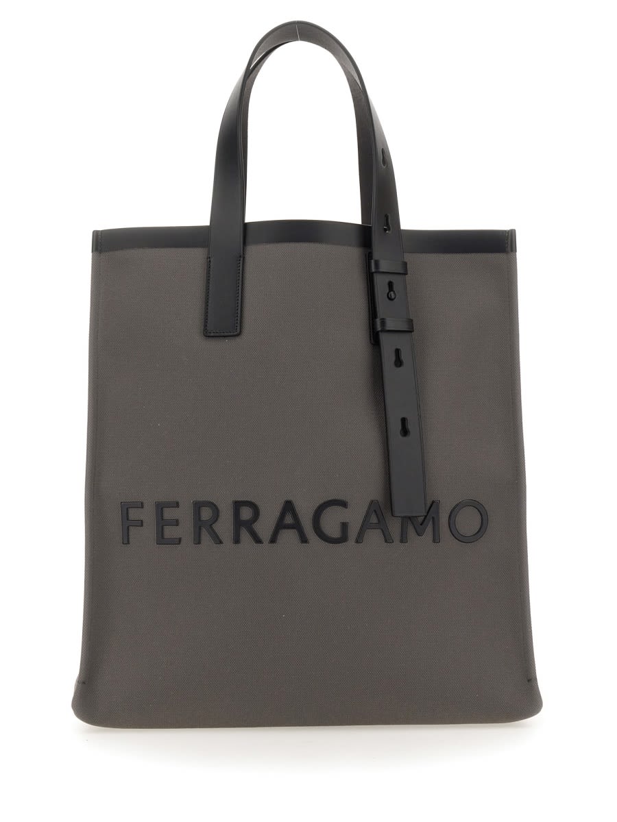 Shop Ferragamo Tote Bag With Logo In Grey