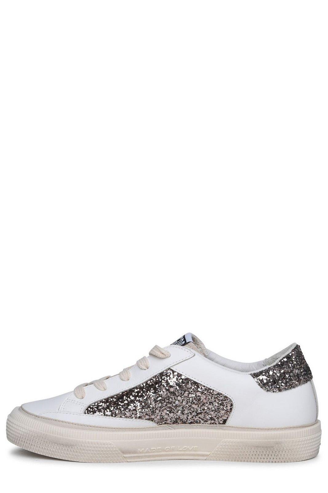 Shop Golden Goose N May Star Glittered Sneakers In White Cinder Seed