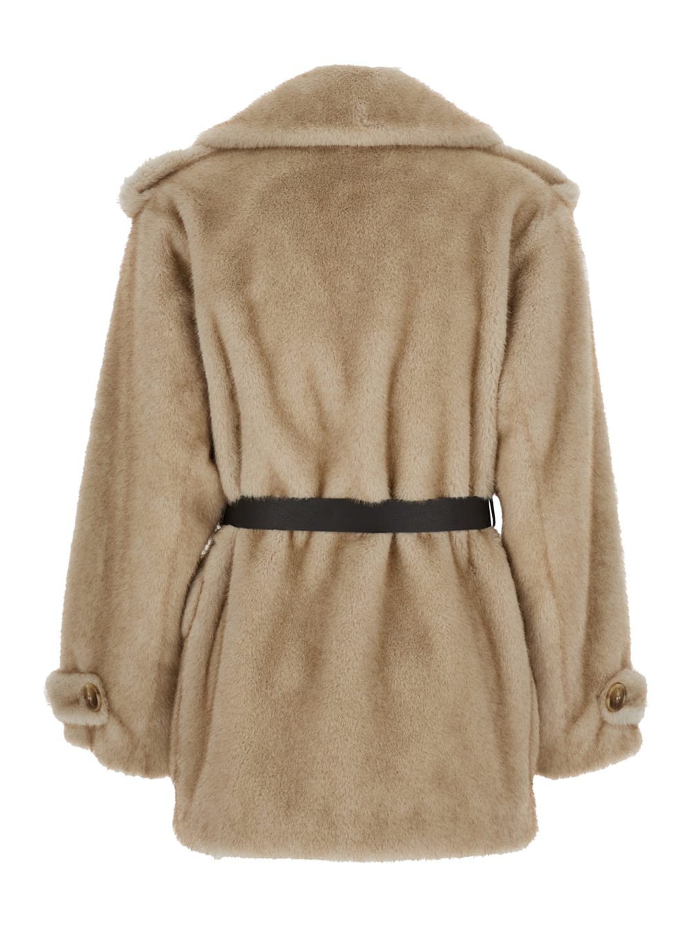 P.a.r.o.s.h Belted Double-breasted Eco Fur Jacket In Neutral