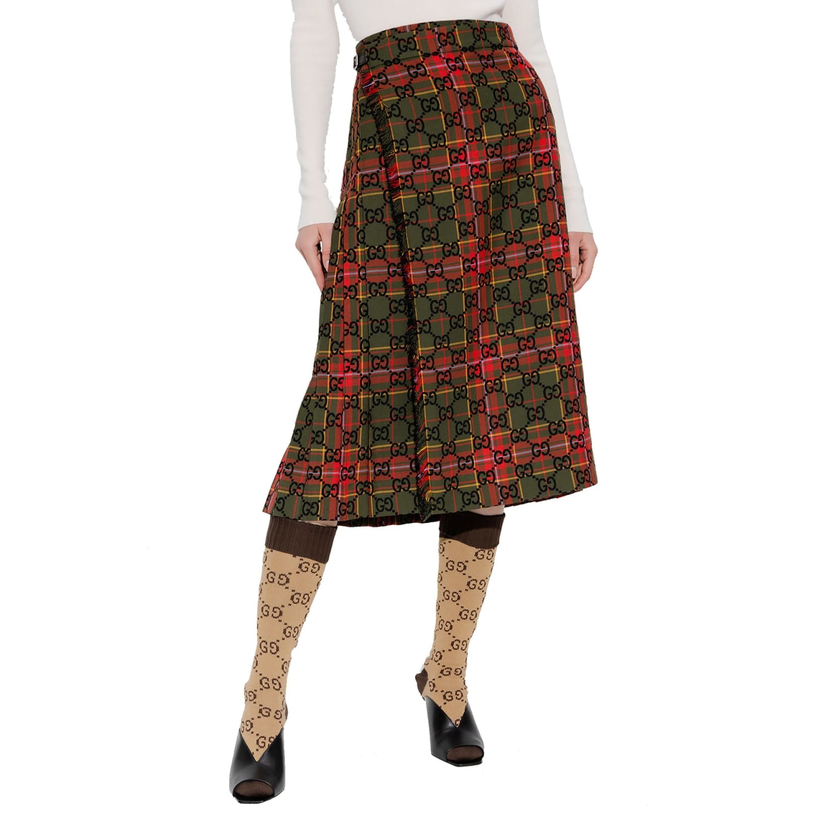 Shop Gucci Gg Wool Skirt In Multicolor