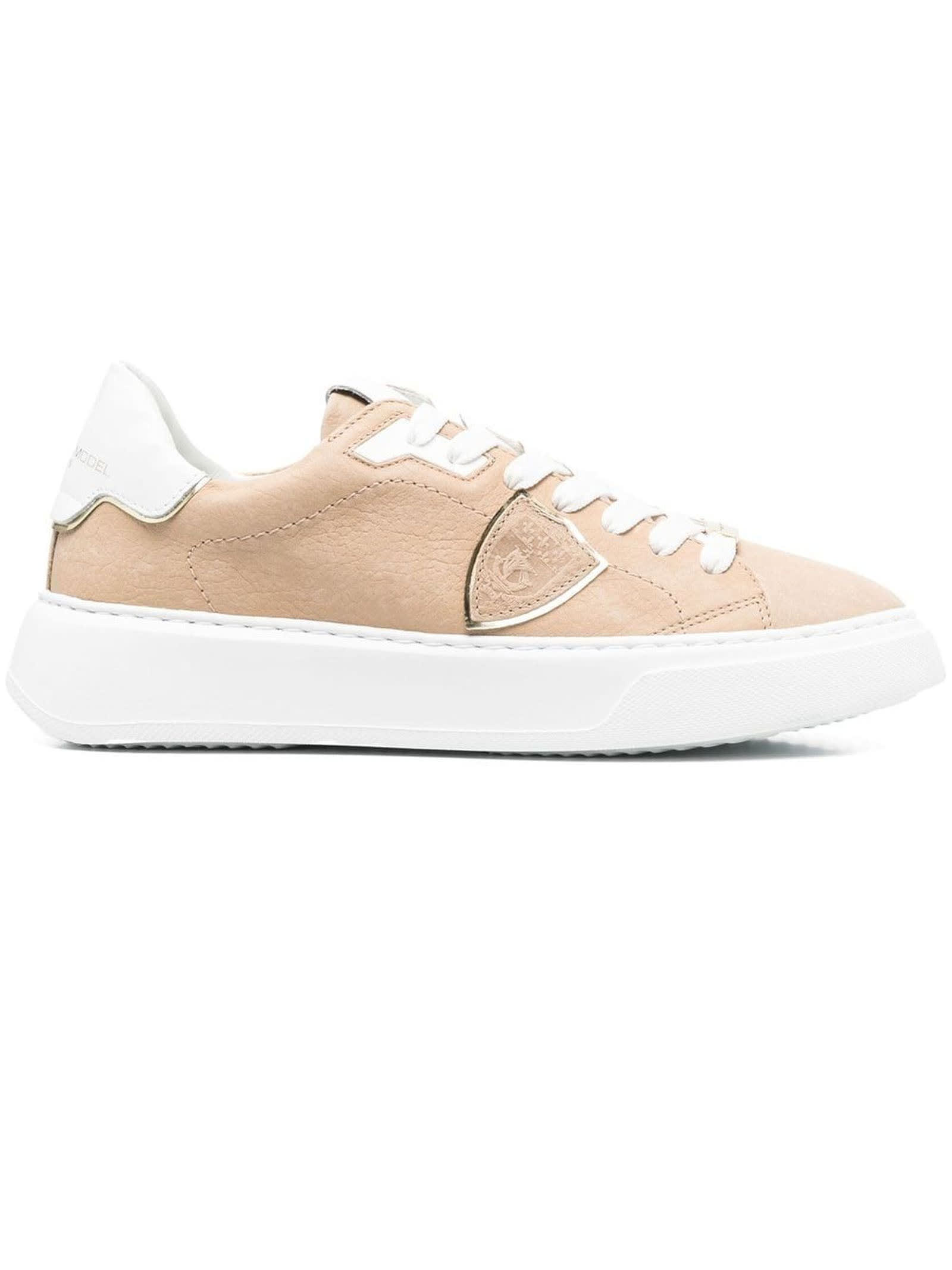 Philippe Model Beige Leather Temple Sneakers