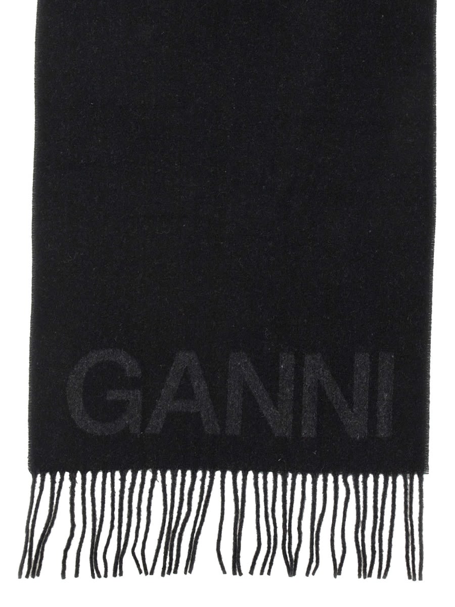 Shop Ganni Sciarpa Con Logo In Black