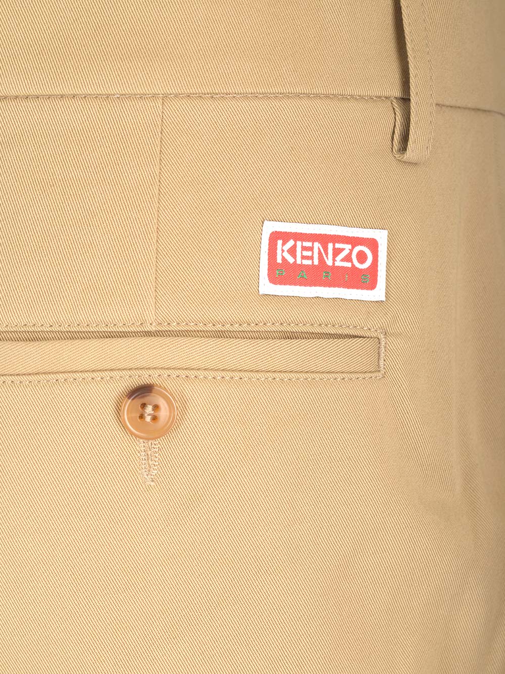 Shop Kenzo Cotton Trousers Pants In Dark Beige