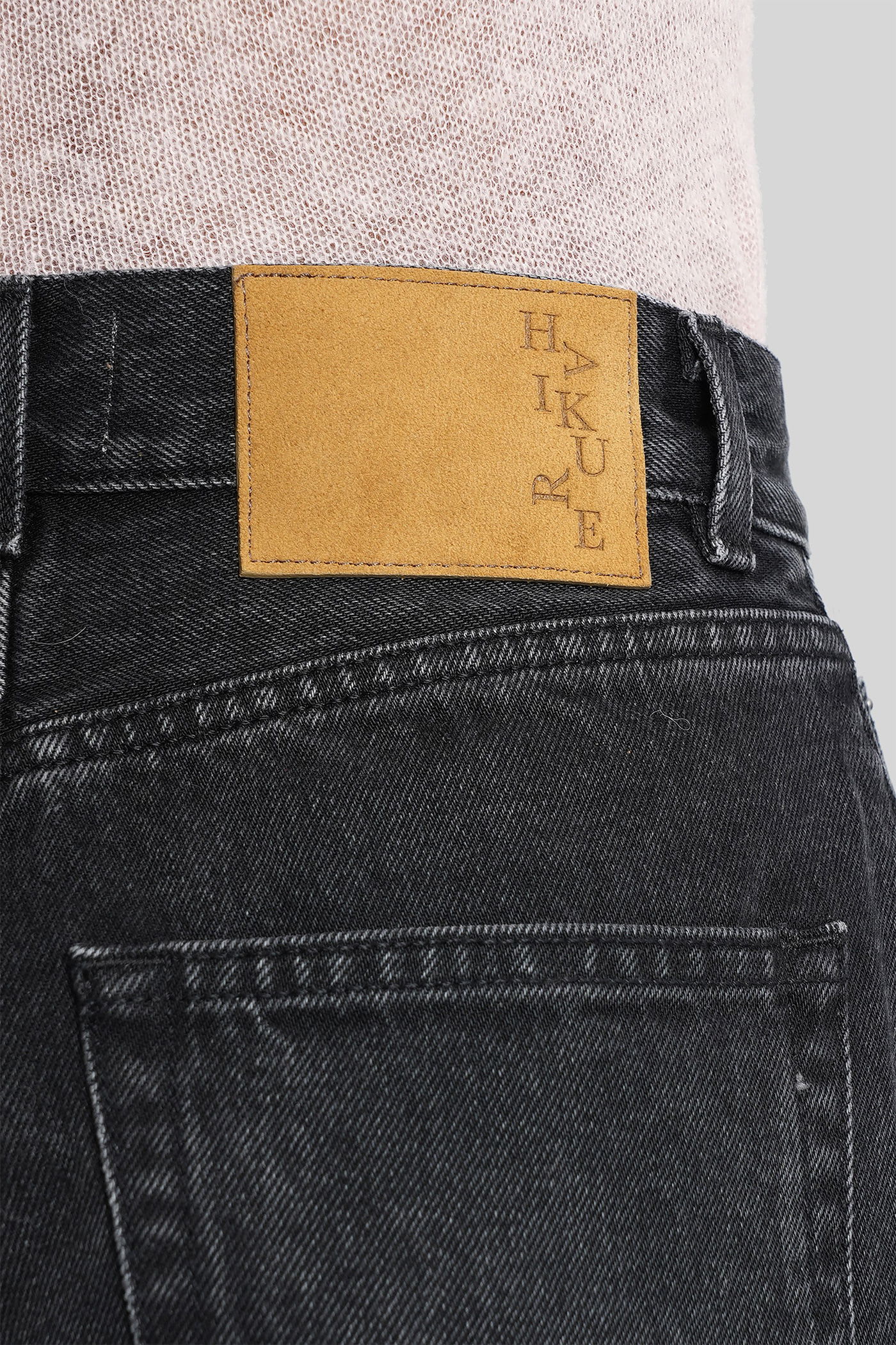 Haikure Wide Leg Denim Bermuda With Belt Loops In Black