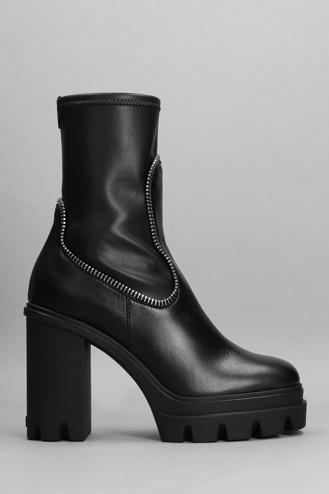 GIUSEPPE ZANOTTI HIGH HEELS ANKLE BOOTS IN BLACK LEATHER
