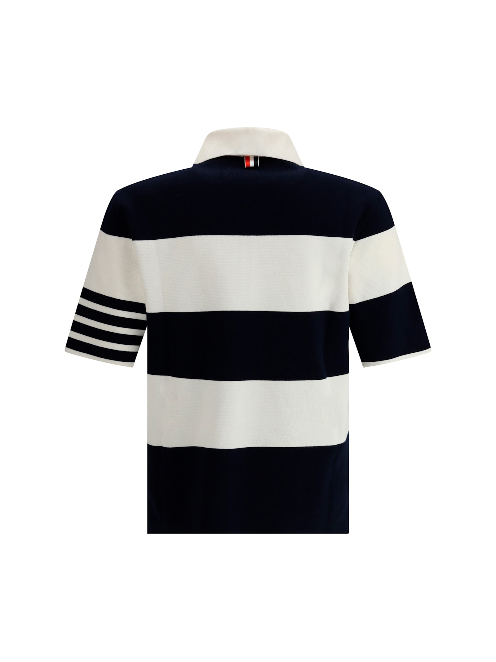Thom Browne Polo Shirt With Button Placket And Striped Pattern In Navy/white