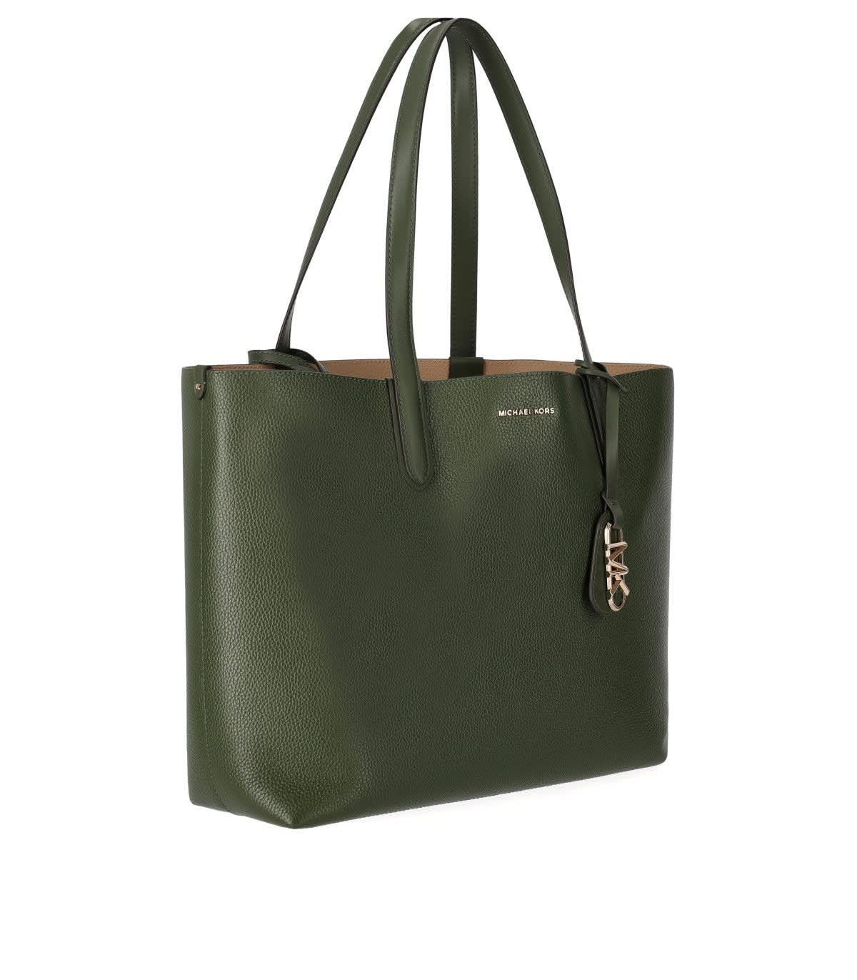 Shop Michael Kors Logo Leather Shopping Bag In Verde