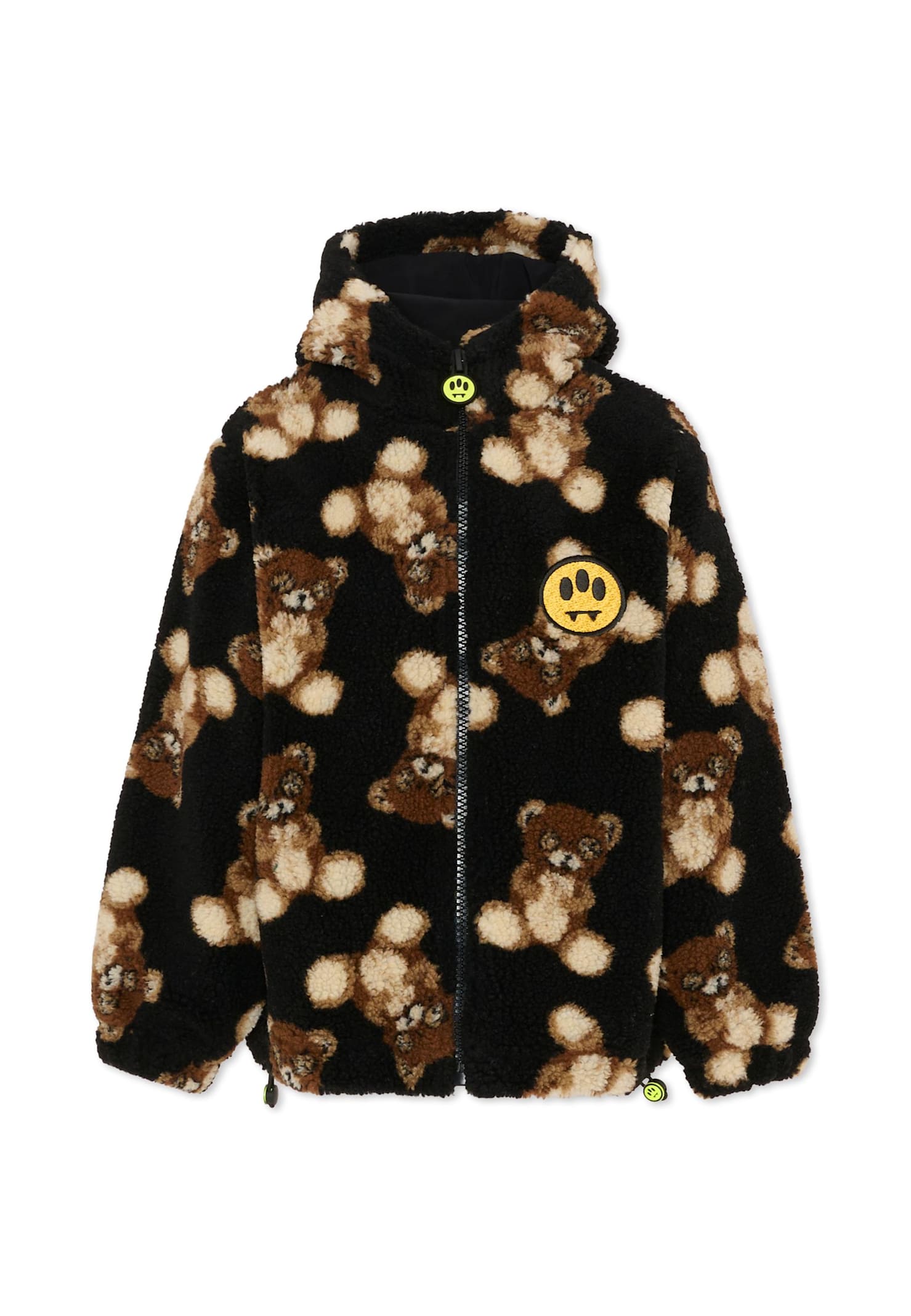 Barrow Black Faux Fur Coat For Kids With Logo In Multi