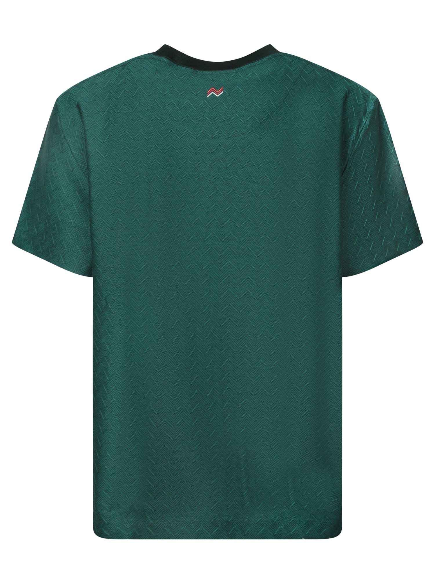 Missoni Green T-shirt In Tone-on-tone Zig Zag Cotton Jersey In Green