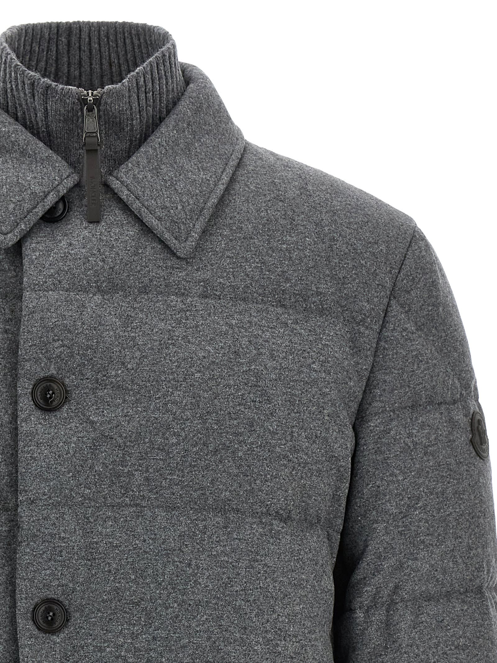 Moncler Pres Cashmere Blend Down Shirt Jacket In Gray