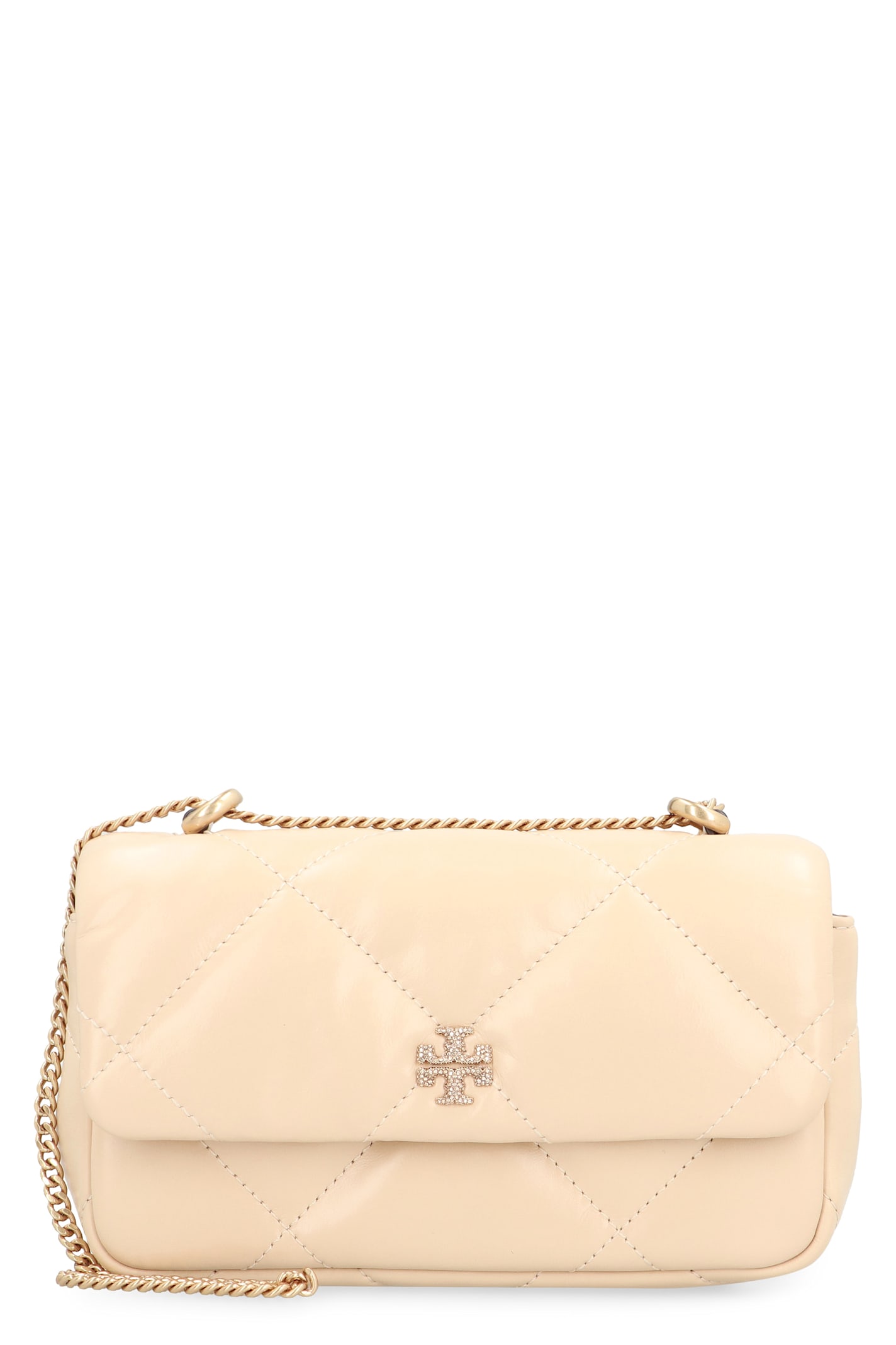 Tory Burch Kira Diamond Leather Mini Crossbody Bag In Vaniglia