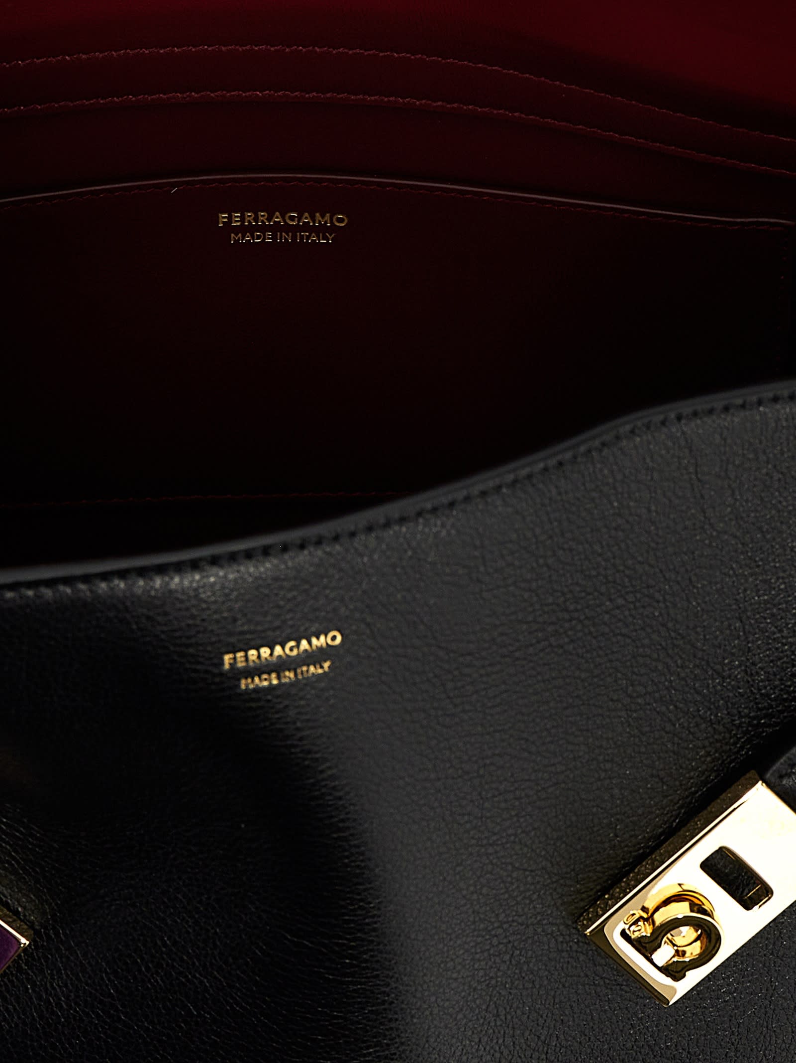 Ferragamo Hug Soft Two-tone Leather Shoulder Bag In Black